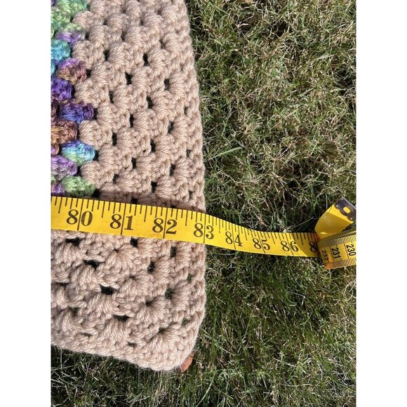 Tan & Mermaid Rainbow 71 X 83 Crochet Blanket Bedspread Love Granny Cottage Core - Picture 7 of 8